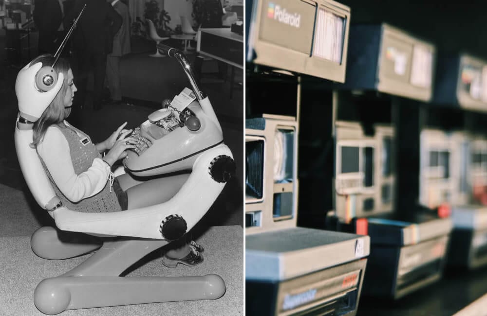 Sumlock adding machine 1971 Mike Lawn/Fox Photos/Getty Images | Polaroid @Marc Mueller/Unsplash